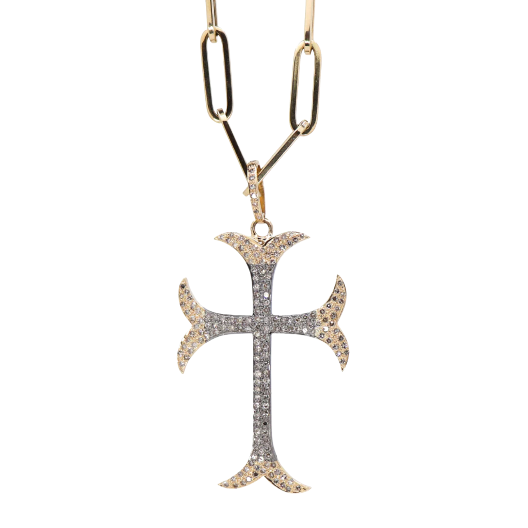14K Two Tone Gold Diamond Cross Necklace